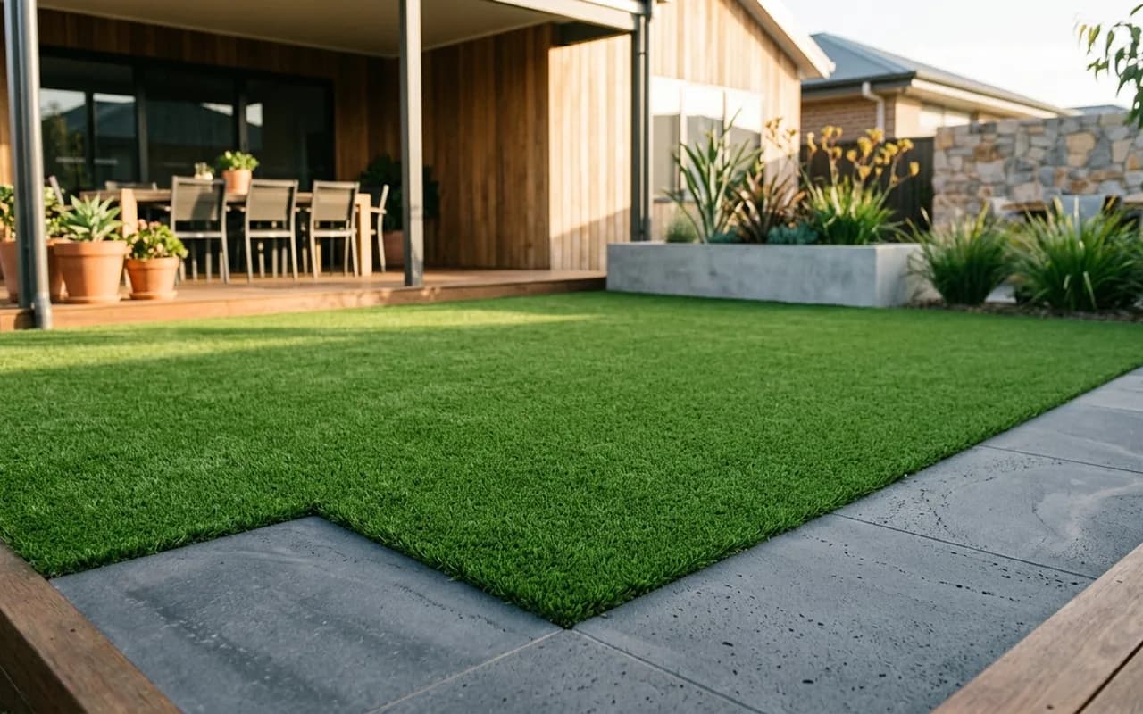 A neat low-maintenance lawn area in a finished Adelaide garden